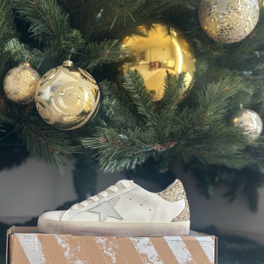 Golden Goose Cream and Silver Star Sneakers Inspiration